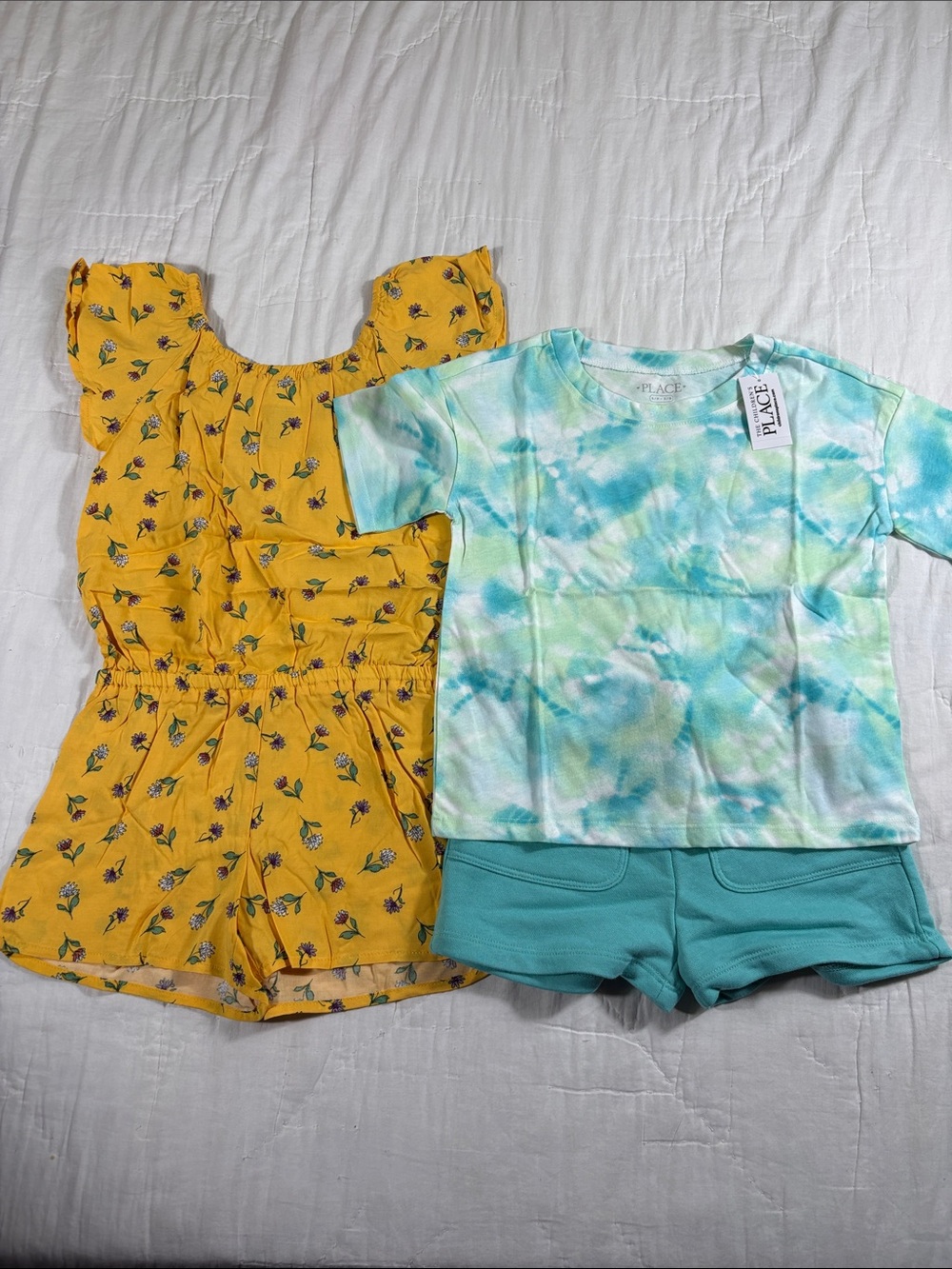 The‎ Childrens Place Girls 5/6 Romper and Tie Dye Shorts Set Bundle NWT 3pc